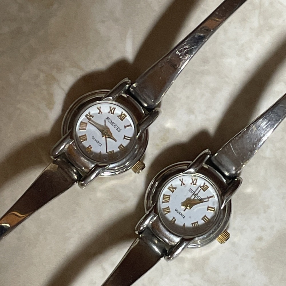 Pair Of‎ Rumours Womans Round Silver Tone Case Bracelet Band Watch 6 Inch